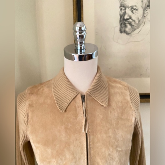 NEIMAN MARCUS New Frontier SIZE L  SUEDE PANEL ZIP UP SWEATER JACKET - Picture 2 of 6
